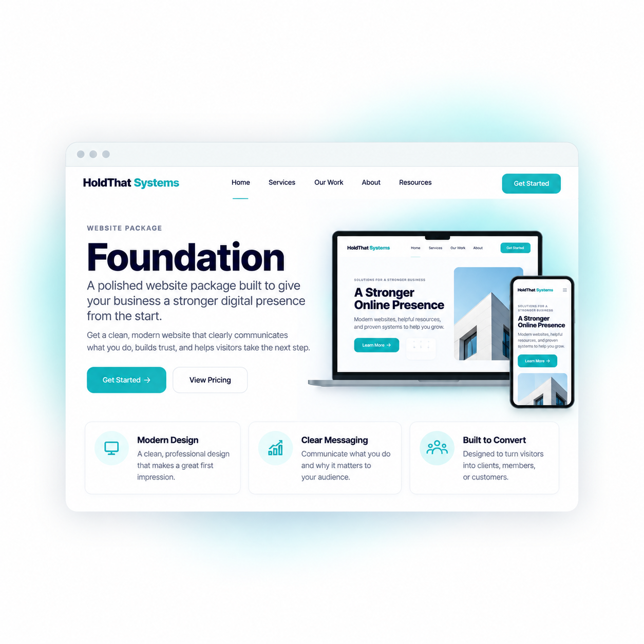 Foundation responsive website package shown across desktop and mobile